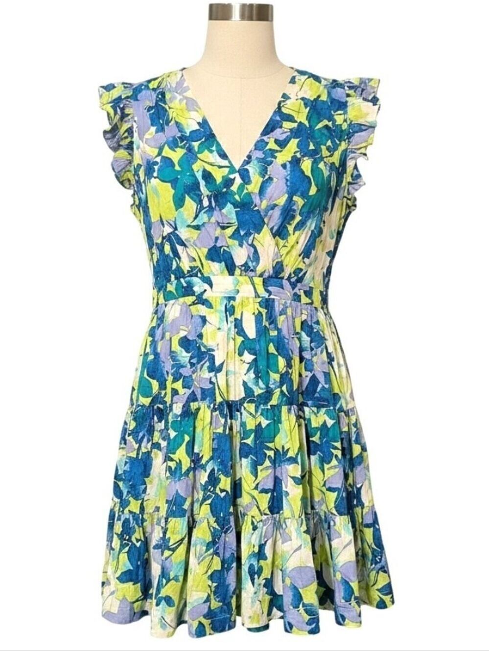 Taylor Blue & Lime Floral Ruffle Dress